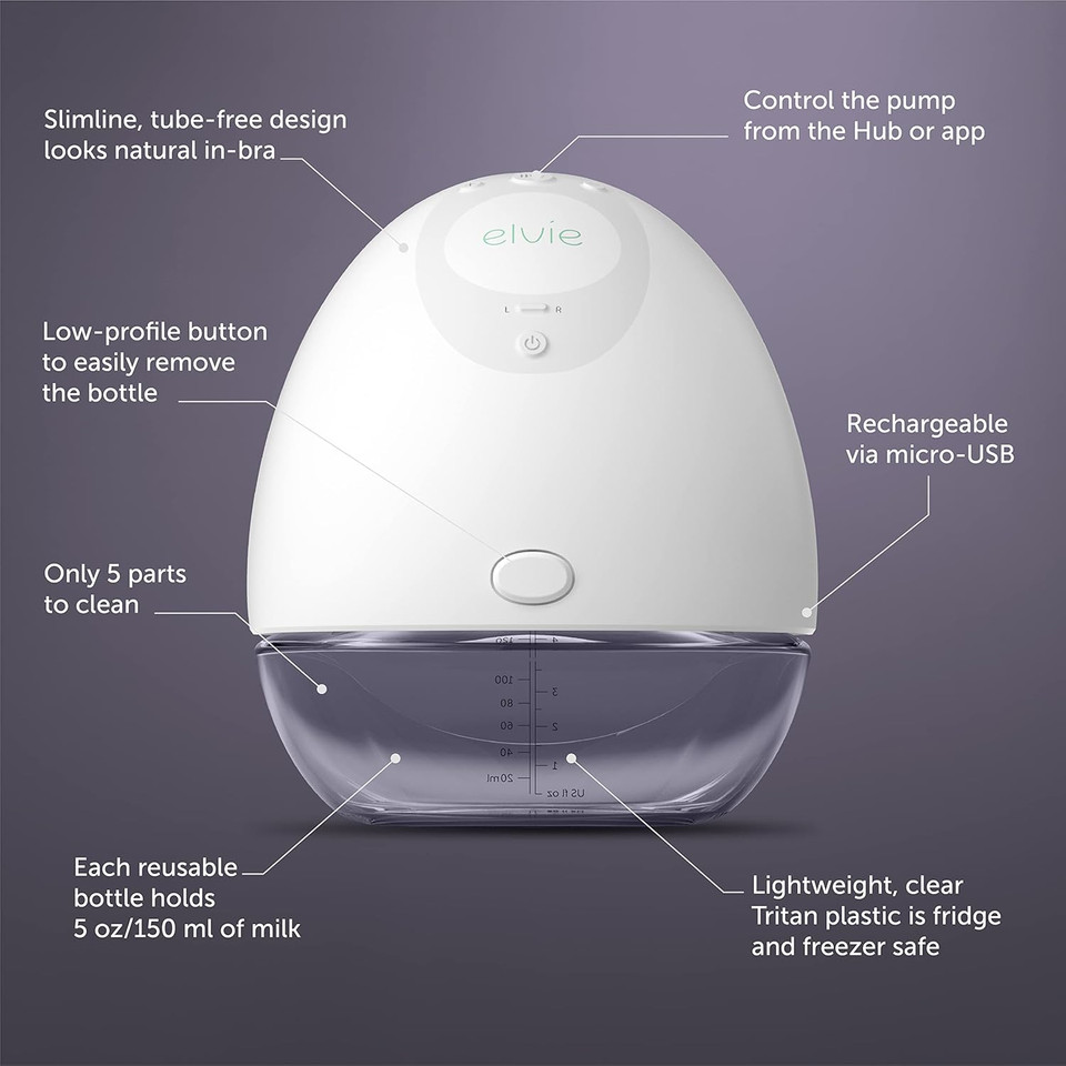 Elvie pump fitting discreetly inside bra for hands-free pumping