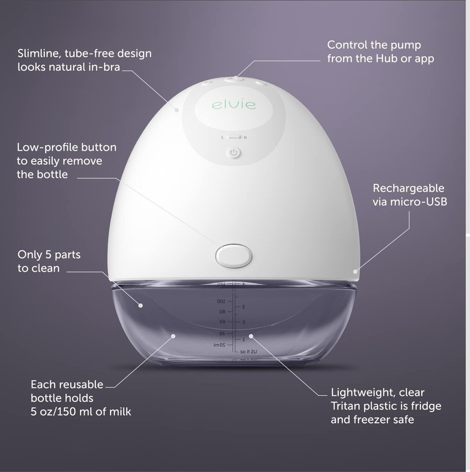 Elvie app on smartphone showing real-time milk monitoring and pumping history