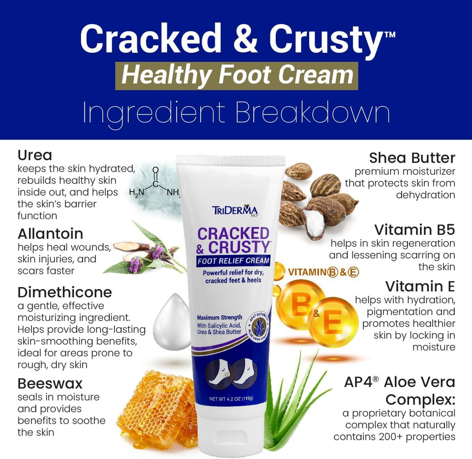 Triderma Cracked & Crusty Healthy Foot Cream 4.2 Oz Tube 93425 