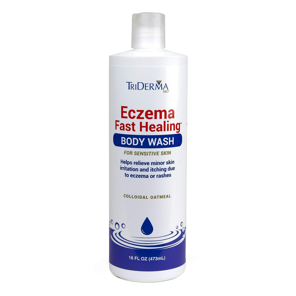 TriDerma Eczema Body Wash bottle front view – fragrance-free, steroid-free, and paraben-free for reactive skin