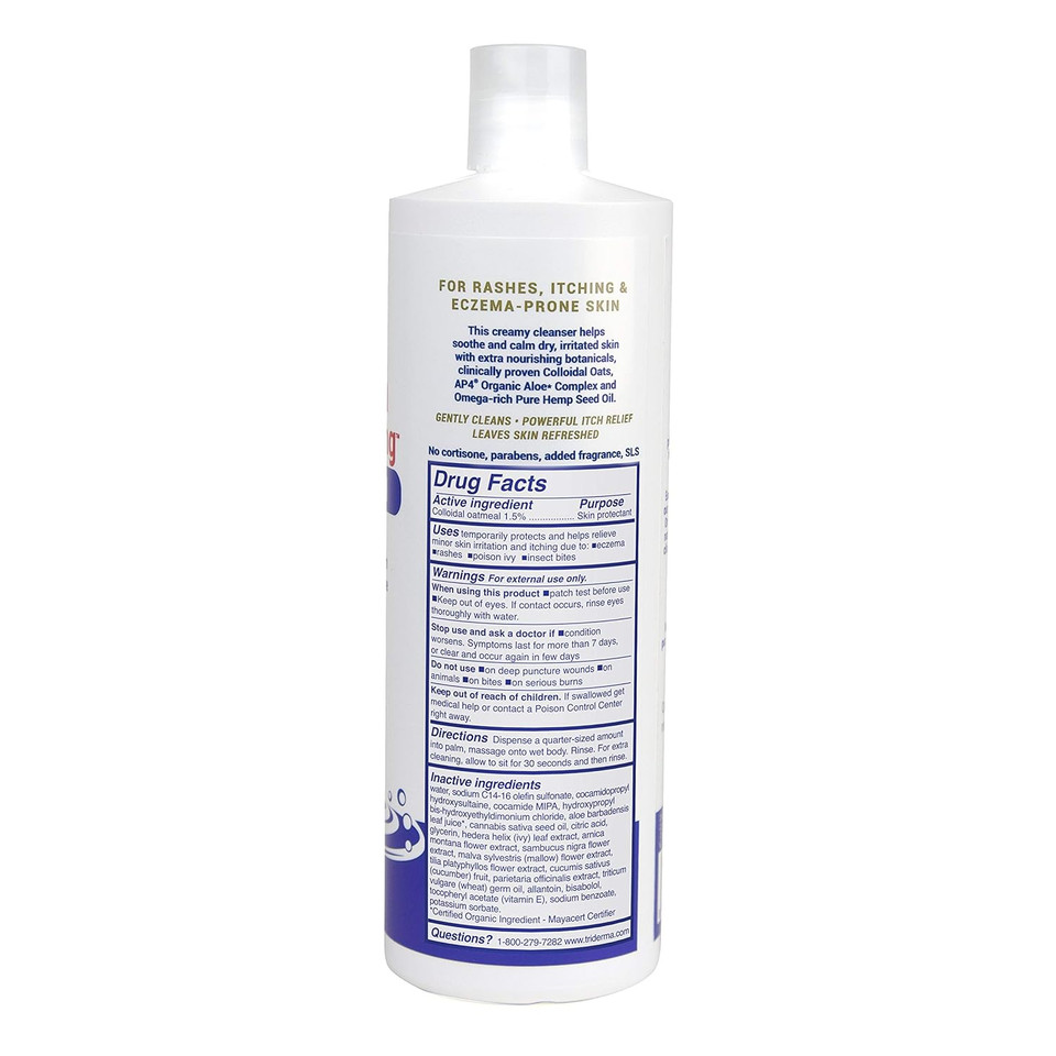 TriDerma eczema wash being applied to wet skin – gentle lather that cleanses without stripping natural moisture