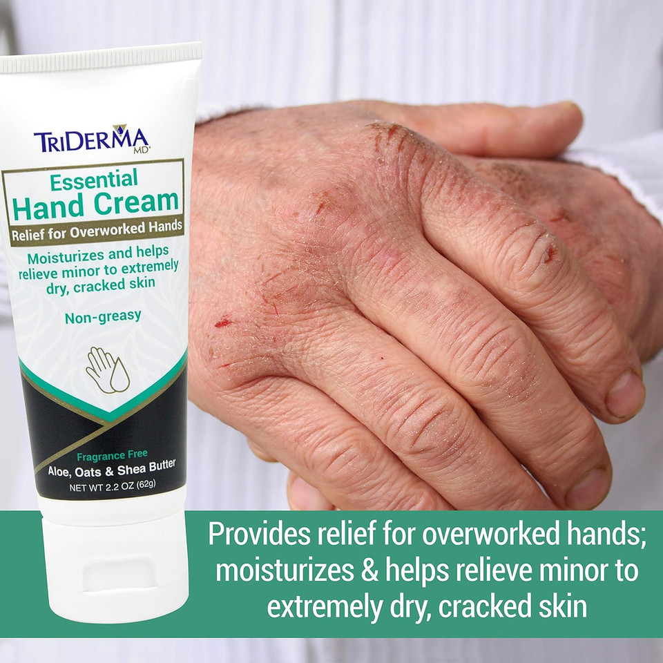 TriDerma Essential Hand Cream tube front view – with AP4 Aloe Vera, Shea Butter and Vitamin E