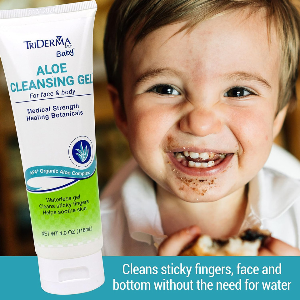 TriDerma Baby Aloe Cleansing Gel 8 oz bottle front view – larger size for everyday home use
