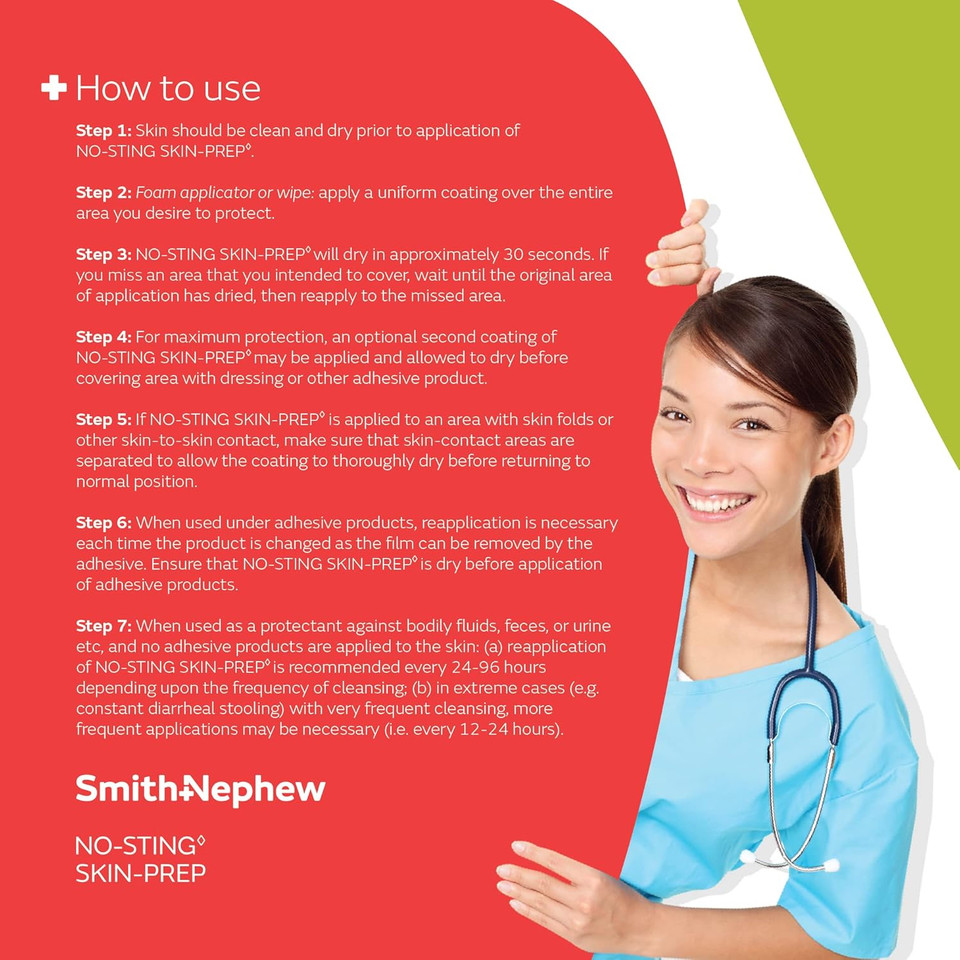 No-Sting Skin-Prep Wipes being applied to arm – creates protective barrier that lasts up to 96 hours