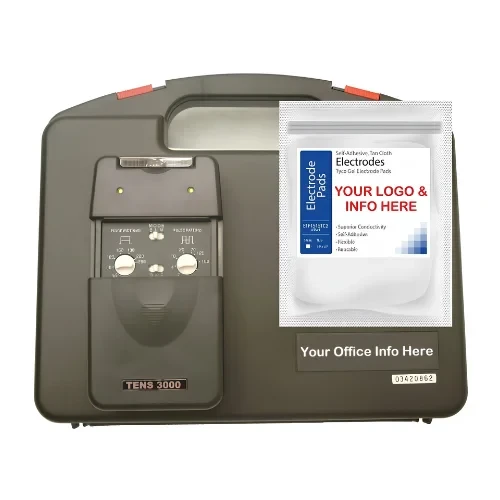 TENS 3000 analog unit being held in hand – lightweight 4 oz portable design from Roscoe Medical