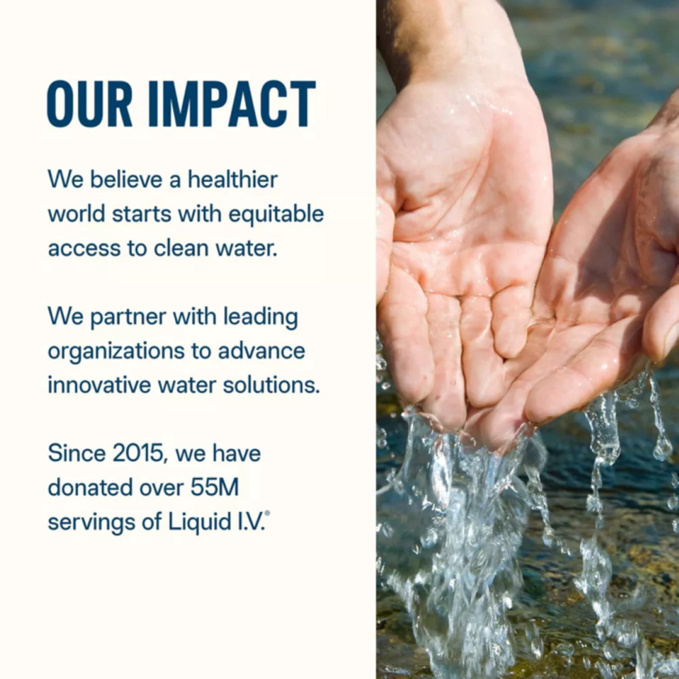 Non-GMO and gluten-free Liquid I.V. drink mix dissolving in water