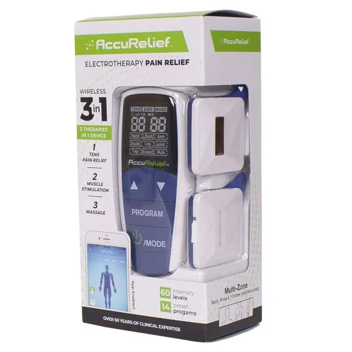 AccuRelief wireless device being controlled by smartphone app – Bluetooth connectivity for easy use