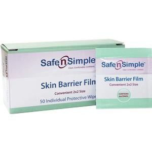 Safe N Simple Skin Barrier Film Wipe in an individual foil packet