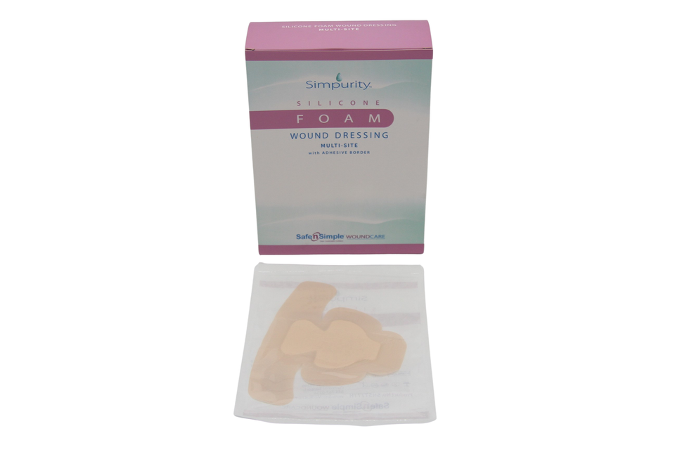 Safe N Simple Simpurity 5 Layer Silicone Foam Dressing in sterile packaging