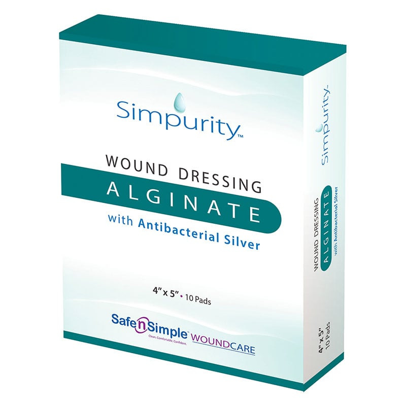 Safe N' Simple Simpurity Silver Alginate Wound Dressing in sterile packaging