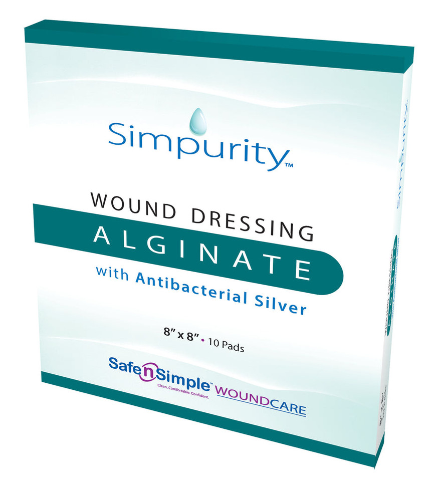 Safe N' Simple Simpurity Silver Alginate Wound Dressing in sterile packaging