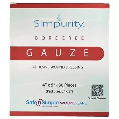 Safe N' Simple Simpurity Bordered Gauze Dressing 4x5 in sterile packaging