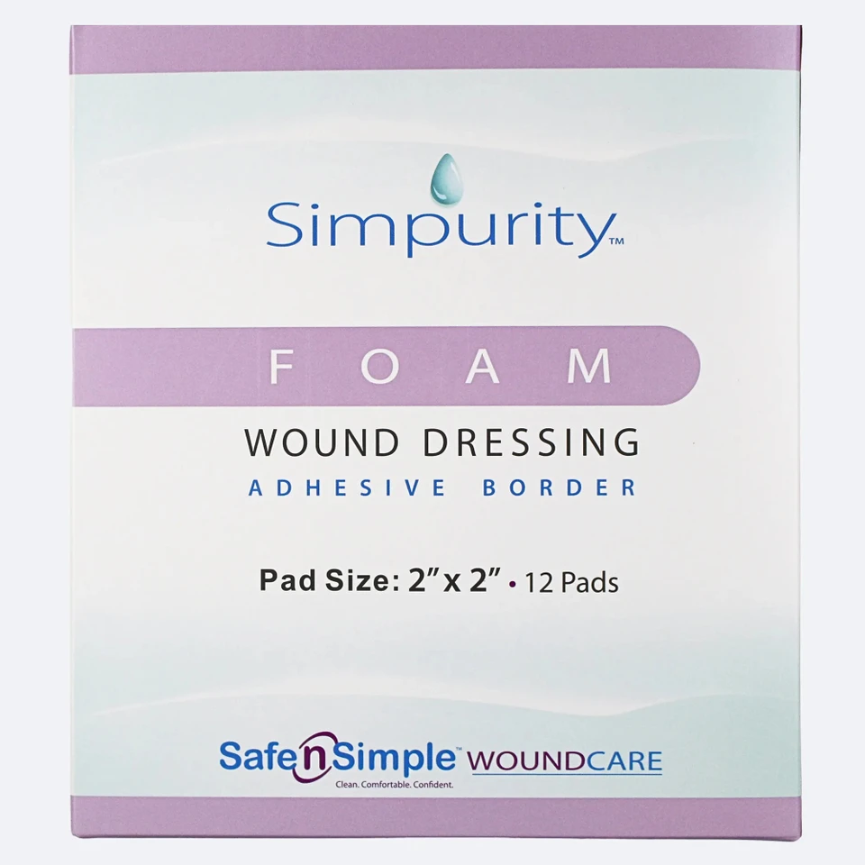 Safe N' Simple 2x2 silver foam wound dressing packaging