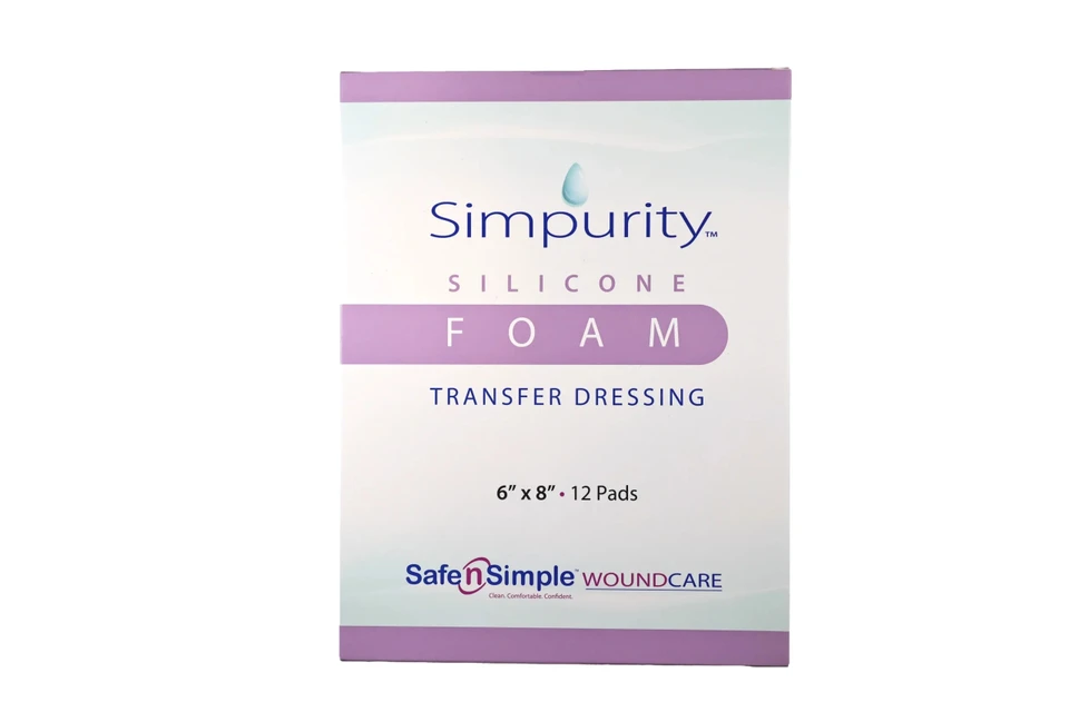 Safe N' Simple 6x8 silicone foam transfer dressing packaging
