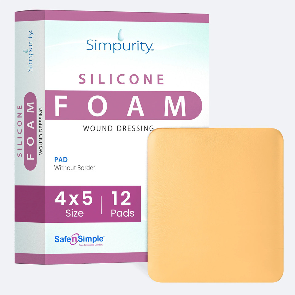 Safe N' Simple 4x5 silicone foam wound dressing packaging