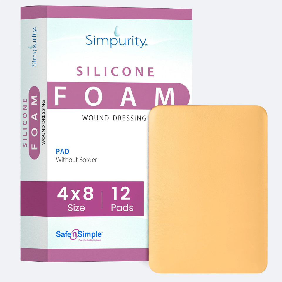Safe N Simple 4x8 no border silicone foam wound dressing packaging