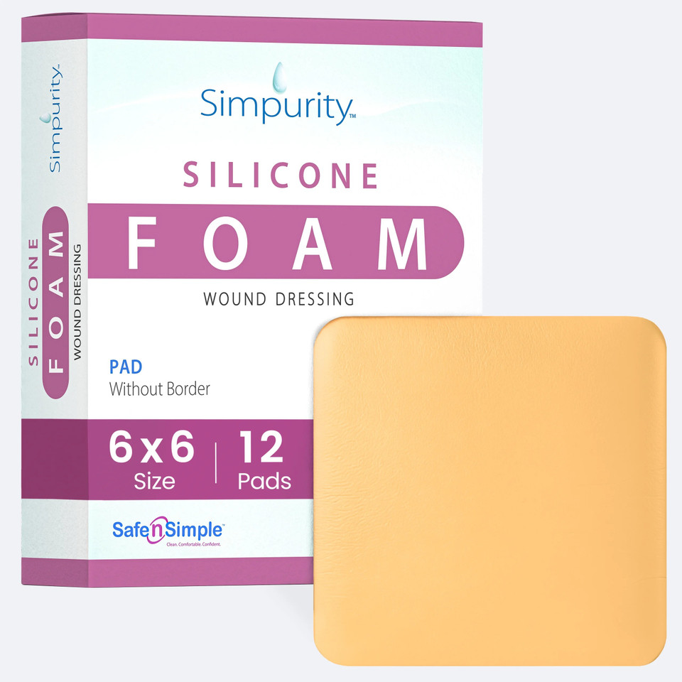 Safe N' Simple 6x6 no border silicone foam wound dressing packaging