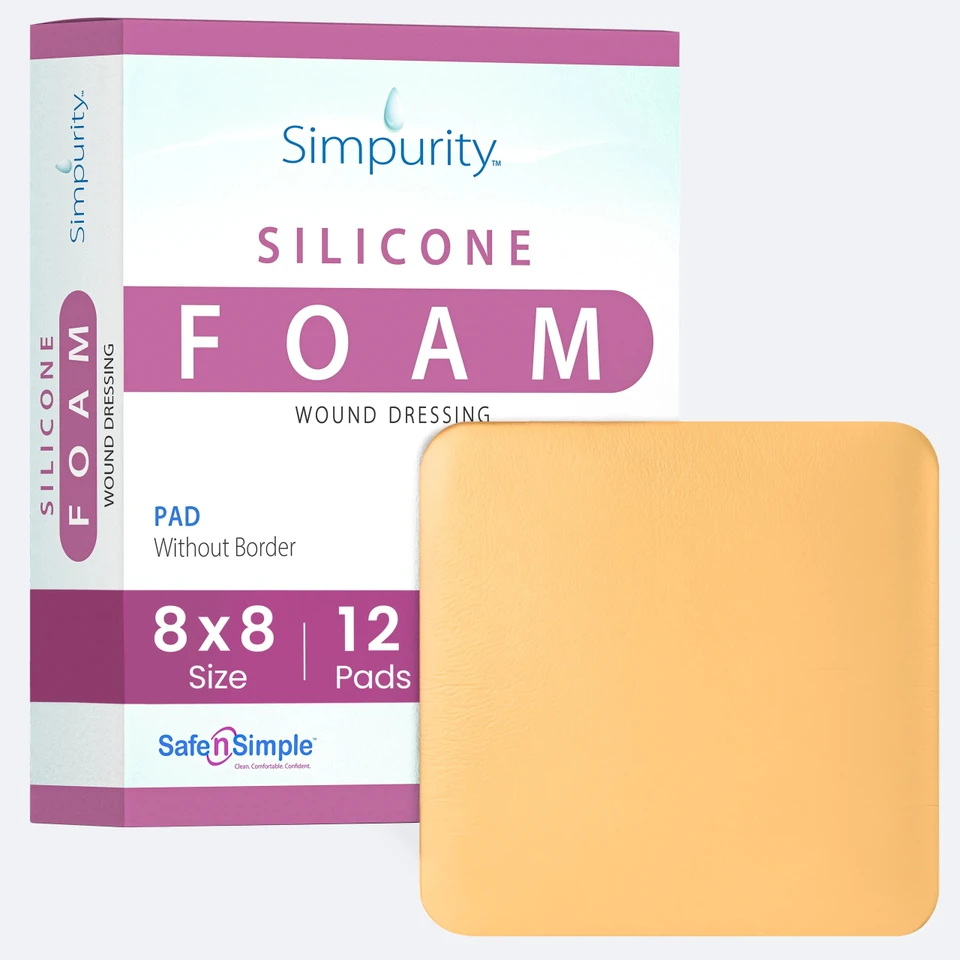 Safe N Simple 8x8 no border silicone foam wound dressing packaging