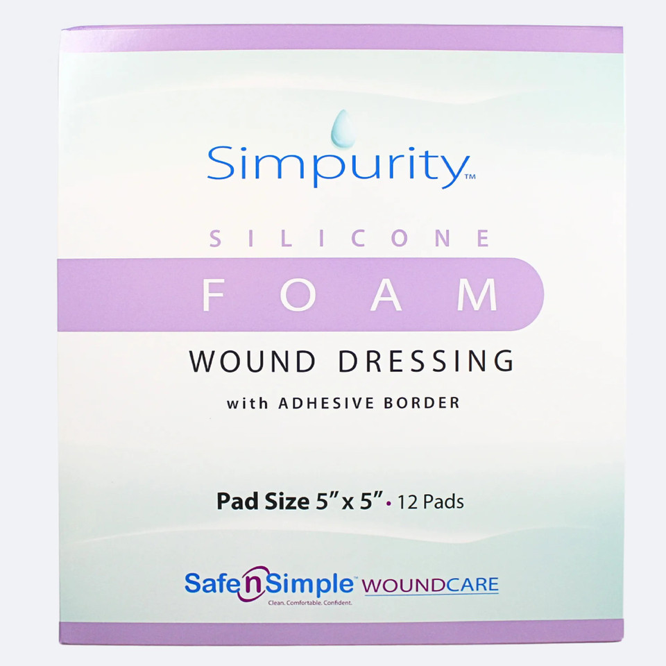 Safe N Simple 7x7 silicone foam dressing with border packaging