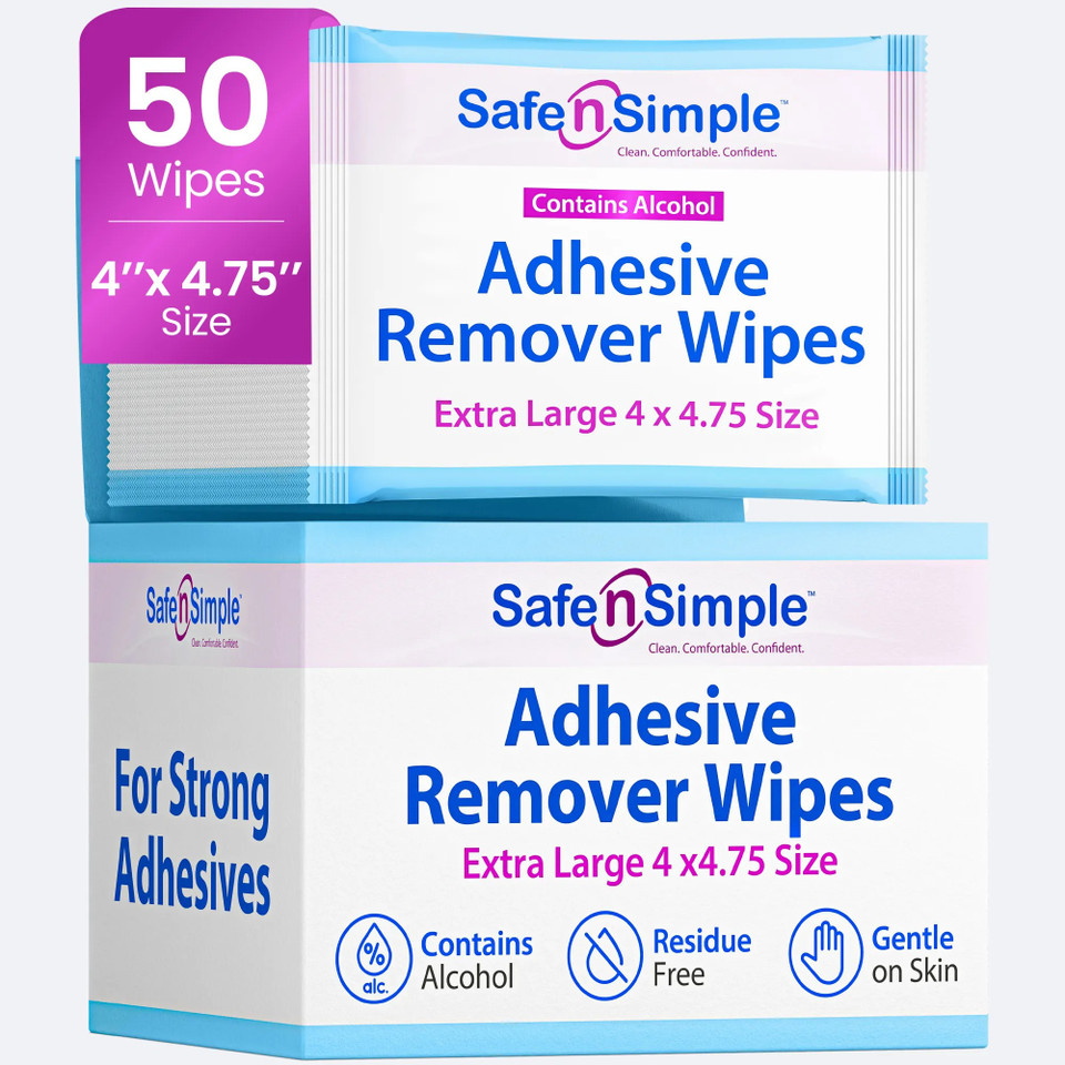 Safe N Simple Extra Large Adhesive Remover Wipe 4x4.75 packaging