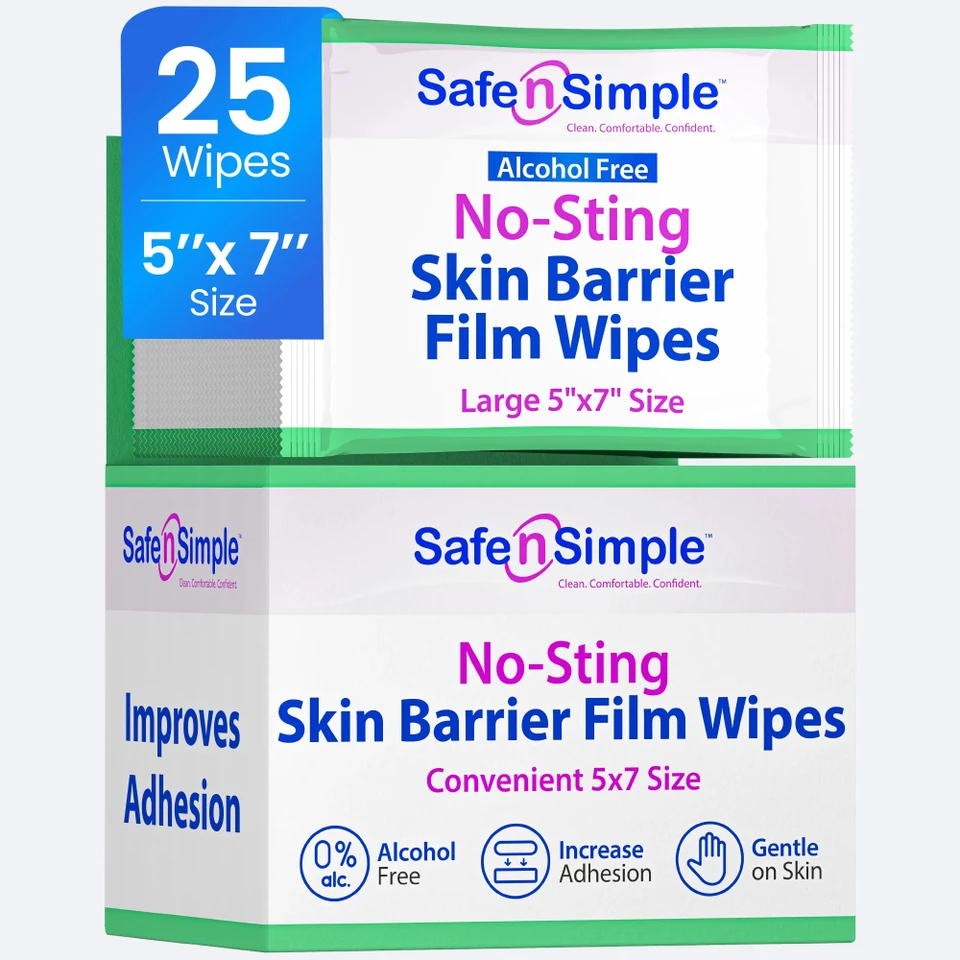 Safe N Simple No-Sting Skin Barrier Film Wipes 5x7 packaging