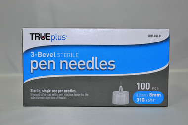 TRUEplus Pen Needles 31G, 3/16 Inch (5 mm) - Pack of 100