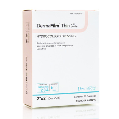 Dermafilm Hydrocolloid Wound Dressing, Thin With Border, 2