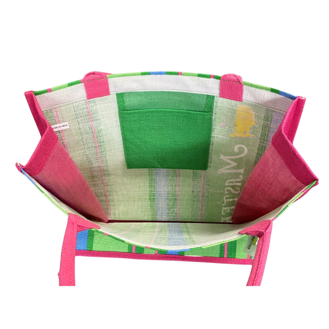 Masters Tournament Pink and Green Vertical Stripe Large Jute Tote Bag