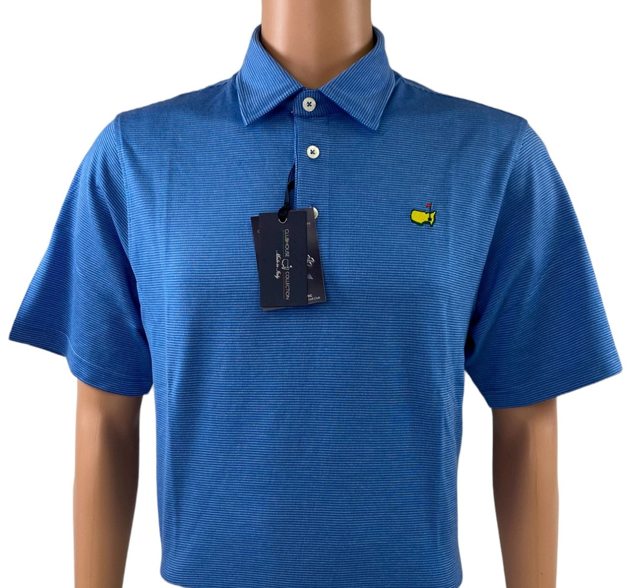 Masters Clubhouse Collection Blue and White Jacquard Dots Tri-Blend  Performance Polo