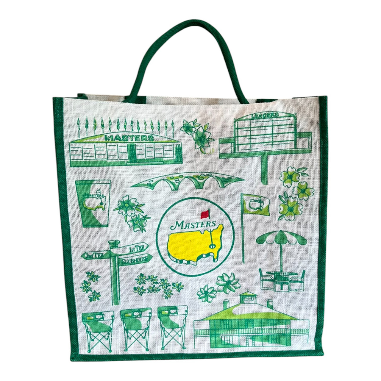 Tee Times Masters 2021 Stream Masters Green And White Icons Jute Bag