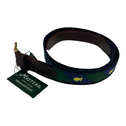 Masters Vineyard Vines Logo Belt - Navy and Green Diagonal Stripes