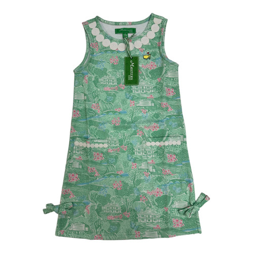 Masters Kids Collection Girls Light Green Course Print Dress with Embroidered Golf Ball Appliques