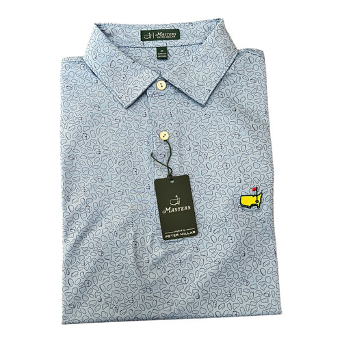 Masters Peter Millar Performance Tech Light Blue Polo with Navy Course Design