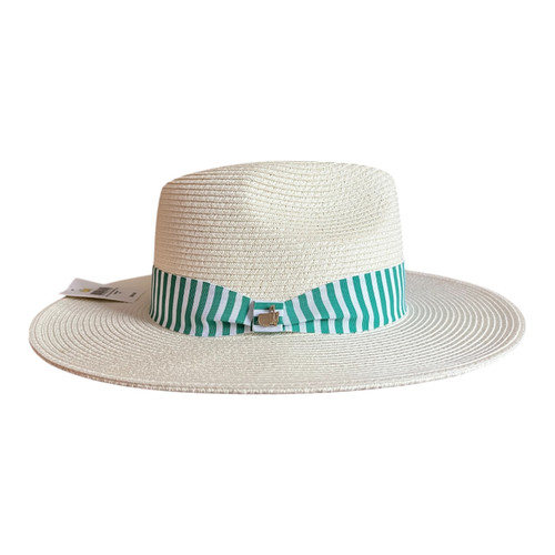 Masters Ladies Fit Straw Hat with White and Green Ribbon Band
