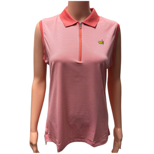 Masters Magnolia Lane Melon and White Micro Stripe Performance Tech Sleeveless Polo