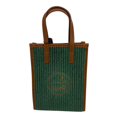 Masters Made in Italy Green Straw Crossbody Shopper with Brown Leather Trim