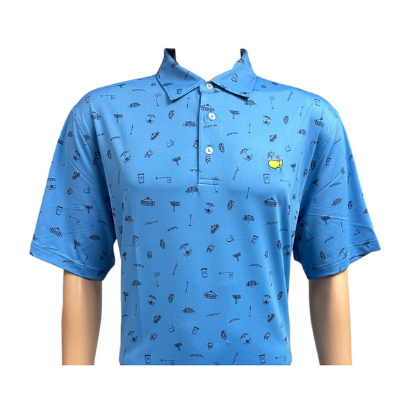 Masters Tech Light Blue Augusta Icons Pattern Performance Polo