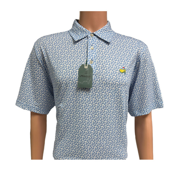 Masters Tech White with Blue Hole 10 Bunker Pattern Performance Polo
