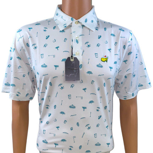Masters Performance Tech White Polo with Green Augusta Icons Pattern