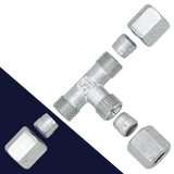 Metric Tee Union DIN "LL",Compression Set,Zinc Plated Steel