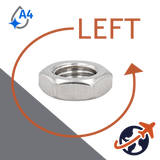 LEFT HAND Jam Nut Fine Thread,DIN 439LH,A4 Stainless Steel