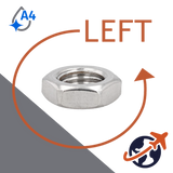 LEFT HAND Jam Nut Fine Thread,DIN 439LH,A4 Stainless Steel