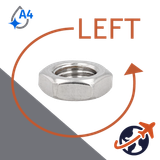 LEFT HAND Jam Nut Fine Thread,DIN 439LH,A4 Stainless Steel