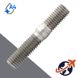 M10 Offset Stud MARINE,DIN 835 Double End,A4 Stainless Steel