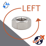 Coarse Hex Nut LEFT HAND,DIN 934LH,A4-80 Stainless Steel