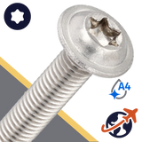 M3X0.5 Torx Button Flange,ISO 7380-2 TX,A4 Stainless Steel