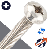 M2X0.4 Pan Head Screw Phillips - A4 Stainless DIN 7985 