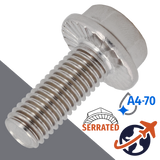 M10X1.5 Serrated Flange Bolt,A4-70 Marine Stainless,DIN 6921