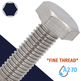 M10X1.25 Hex Head Cap Screw - A2-70 Stainless DIN 961