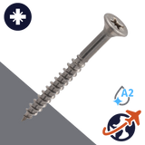 M3.5 Pozidrive Flat Head,Wood Thread,A2 Stainless Steel